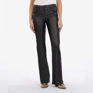 KUT from the Kloth Ana Coated High Rise Flare black leather pants size 6 EUC